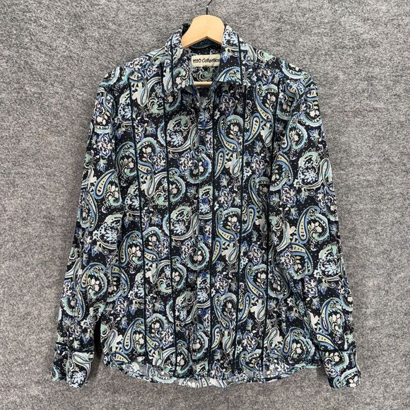 1120 Collection Shirt Men M Medium Black Paisley Button Up Collared Long Sleeve - Picture 1 of 7